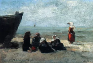 Fisherwives Waiting for the Boats to Return by Eugene-Louis Boudin - Oil Painting Reproduction