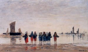 Fisherwomen at Berck by Eugene-Louis Boudin Oil Painting