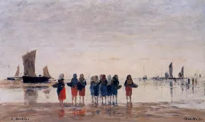 Fisherwomen at Berck by Eugene-Louis Boudin - Oil Painting Reproduction