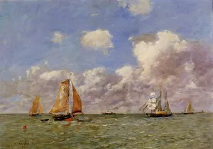 Fishing Boats at Sea by Eugene-Louis Boudin Oil Painting