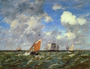 Fishing Boats Oil painting by Eugene-Louis Boudin