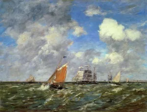 Fishing Boats by Eugene-Louis Boudin - Oil Painting Reproduction