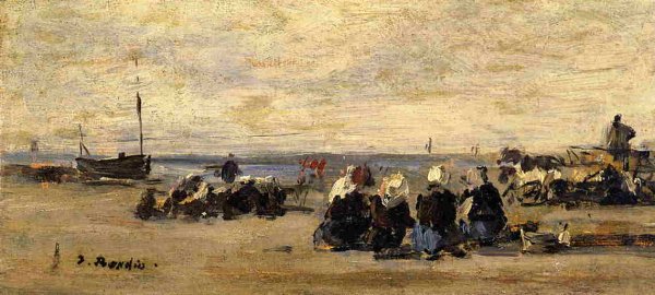 Fishwomen at Berck by Eugene-Louis Boudin - Hand-Painted Oil Painting Reproduction