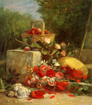 Flowers and Fruit in a Garden by Eugene-Louis Boudin - Oil Painting Reproduction