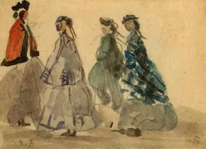 Four Women at Trouville Oil painting by Eugene-Louis Boudin