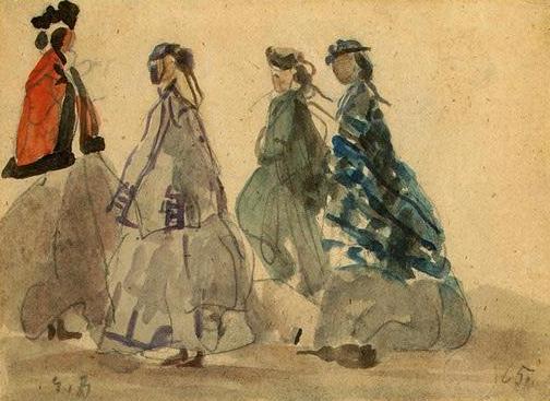 Four Women at Trouville by Eugene-Louis Boudin - Hand-Painted Oil Painting Reproduction