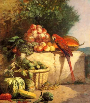 Fruit and Vegetables with a Parrot by Eugene-Louis Boudin Oil Painting