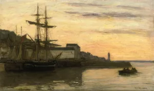 Honfleur, Sailboats by Eugene-Louis Boudin - Oil Painting Reproduction