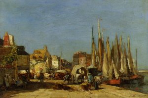 Honfleur, the Quarantine Dock and the Cattle Market by Eugene-Louis Boudin Oil Painting