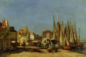 Honfleur, the Quarantine Dock and the Cattle Market by Eugene-Louis Boudin - Oil Painting Reproduction