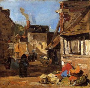 Honfleur, the Saint Catherine Market Place by Eugene-Louis Boudin Oil Painting