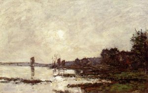 Inlet at Faou by Eugene-Louis Boudin Oil Painting