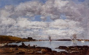 Kerhorl, the Bay, Mouth of the River Landerneau by Eugene-Louis Boudin Oil Painting