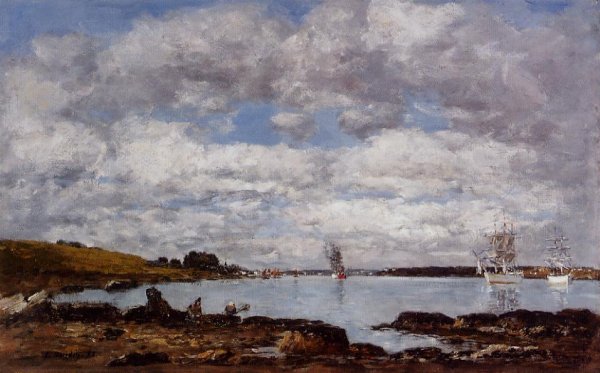Kerhorl, the Bay, Mouth of the River Landerneau by Eugene-Louis Boudin - Hand-Painted Oil Painting Reproduction