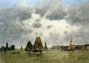 La Meuse at Dordrecht by Eugene-Louis Boudin - Oil Painting Reproduction