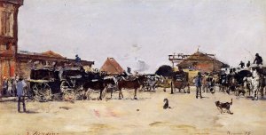 La Place de la Gare, Deauville by Eugene-Louis Boudin Oil Painting