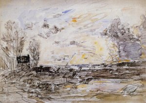 Landscape with Sunset by Eugene-Louis Boudin Oil Painting