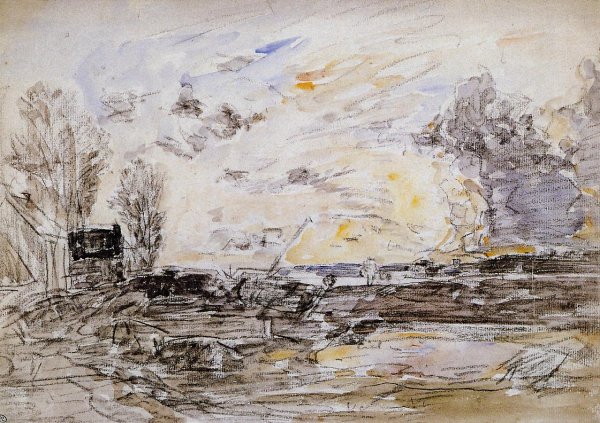 Landscape with Sunset by Eugene-Louis Boudin - Hand-Painted Oil Painting Reproduction