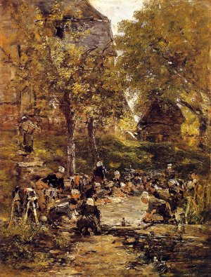 Laundress, near Trouville by Eugene-Louis Boudin Oil Painting