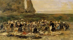 Laundresses at Etretat Oil painting by Eugene-Louis Boudin