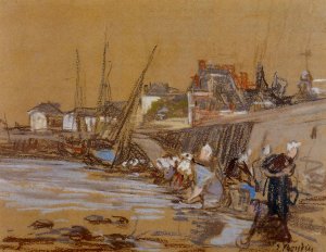 Laundresses in the Port of Honfleur by Eugene-Louis Boudin Oil Painting
