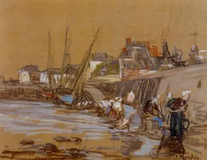Laundresses in the Port of Honfleur by Eugene-Louis Boudin - Oil Painting Reproduction
