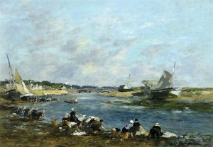 Laundresses on a Branch of the Toques by Eugene-Louis Boudin Oil Painting