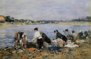 Laundresses by Eugene-Louis Boudin Oil Painting