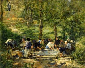 Lavoir du Chevel Blanc a Trouville by Eugene-Louis Boudin Oil Painting