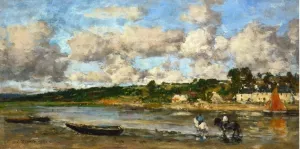 Le Faou, Brittany, Banks of the River by Eugene-Louis Boudin - Oil Painting Reproduction