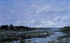 Le Faou: Laundresses on the Banks of the River by Eugene-Louis Boudin Oil Painting