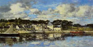 Le Faou: The Village and the Port on the River by Eugene-Louis Boudin - Oil Painting Reproduction