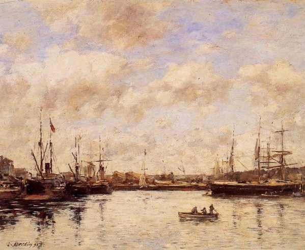 Le Havre, a Basin by Eugene-Louis Boudin - Hand-Painted Oil Painting Reproduction