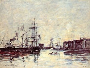 Le Havre: Bassin de la Barre by Eugene-Louis Boudin Oil Painting