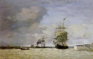 Le Havre, Entrance to the Port by Eugene-Louis Boudin Oil Painting