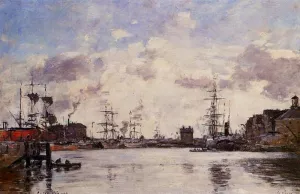 Le Havre, Le Bassin de la Barre by Eugene-Louis Boudin - Oil Painting Reproduction