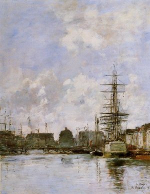 Le Havre, Le Bassin du Commerce by Eugene-Louis Boudin Oil Painting