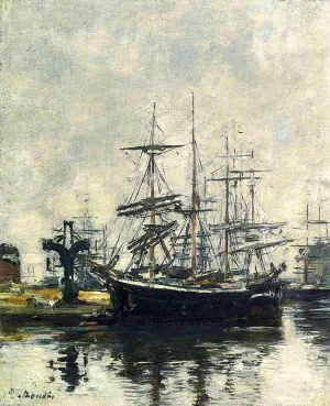 Le Havre, Sailboats at Dock, Bassin de la Barre by Eugene-Louis Boudin - Oil Painting Reproduction