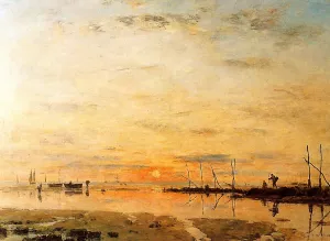 Le Havre, Sunset at Low Tide by Eugene-Louis Boudin - Oil Painting Reproduction