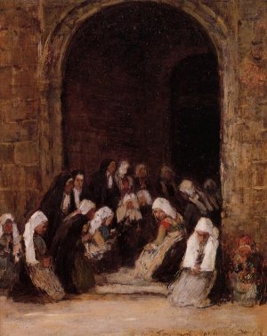 Leaving Mass in Brittany by Eugene-Louis Boudin Oil Painting