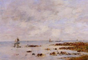 Low Tide at Saint-Vaast-la-Hougue by Eugene-Louis Boudin Oil Painting