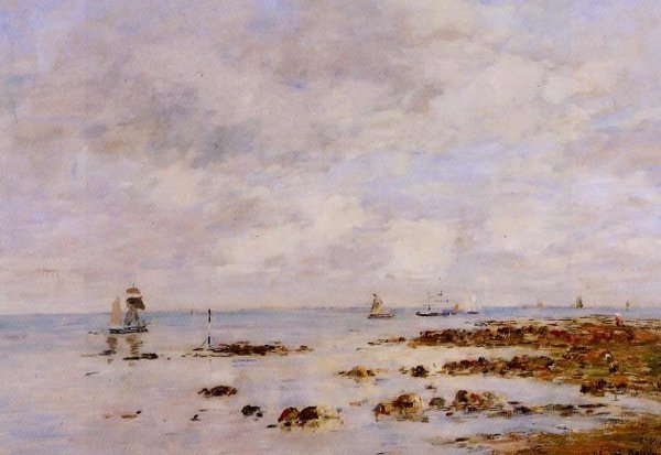Low Tide at Saint-Vaast-la-Hougue by Eugene-Louis Boudin - Hand-Painted Oil Painting Reproduction