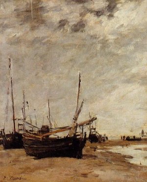 Low Tide, Grounded Sailboats by Eugene-Louis Boudin Oil Painting
