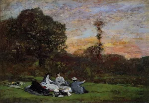 Luncheon on the Grass, the Family of Eugene Manet by Eugene-Louis Boudin Oil Painting