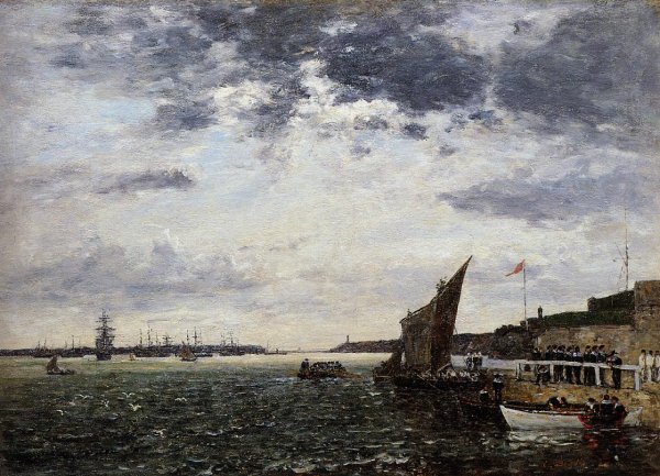 Marines Landing in Brest Harbor by Eugene-Louis Boudin - Hand-Painted Oil Painting Reproduction