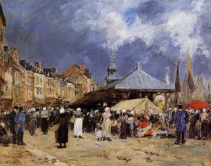Market at Trouville by Eugene-Louis Boudin Oil Painting