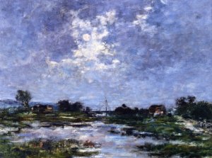 Moonlight on the Marshes, The Toques by Eugene-Louis Boudin Oil Painting