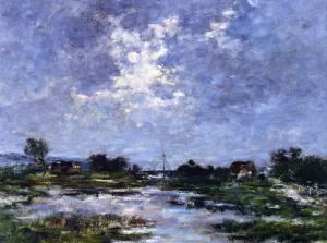 Moonlight on the Marshes, The Toques by Eugene-Louis Boudin - Oil Painting Reproduction