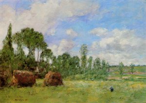 Oiseme at Harvest Time by Eugene-Louis Boudin Oil Painting