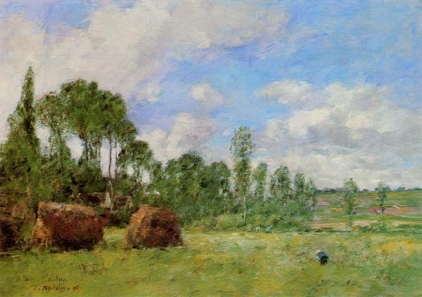 Oiseme at Harvest Time by Eugene-Louis Boudin - Hand-Painted Oil Painting Reproduction